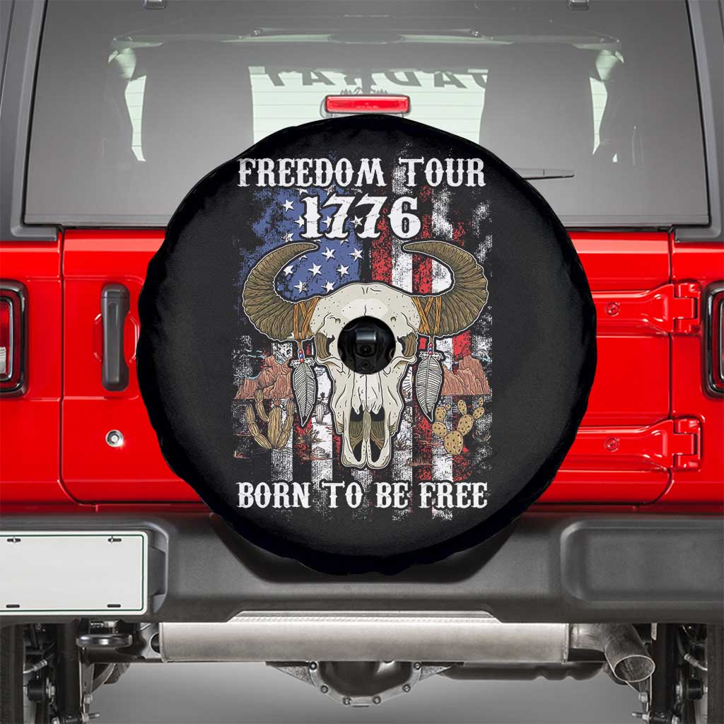 Freedom Tour 1776 Western Spare Tire Cover Born To Be Free Buffalo Skull 4th of July Patriot - Wonder Print Shop