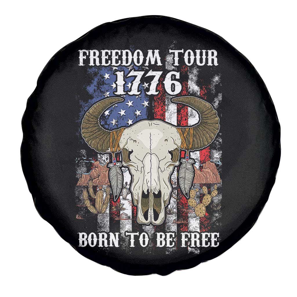 Freedom Tour 1776 Western Spare Tire Cover Born To Be Free Buffalo Skull 4th of July Patriot - Wonder Print Shop
