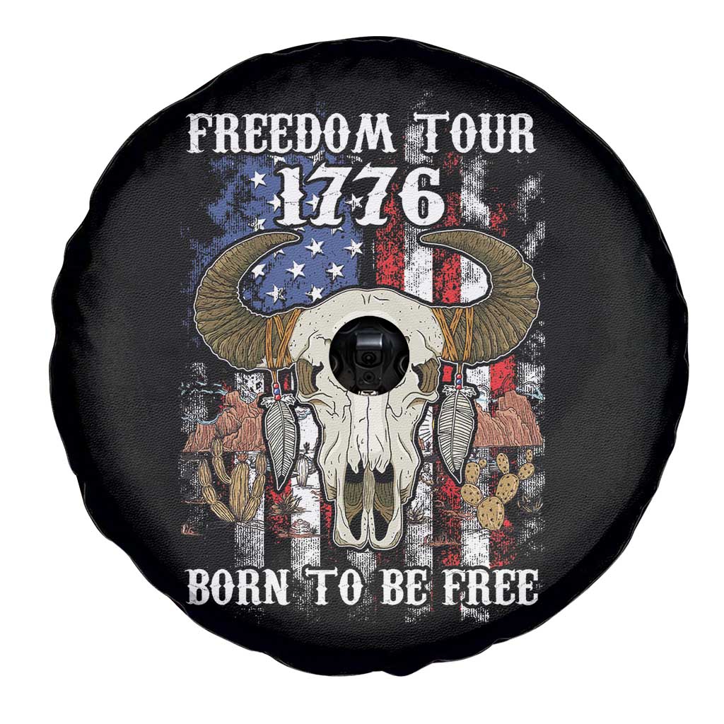Freedom Tour 1776 Western Spare Tire Cover Born To Be Free Buffalo Skull 4th of July Patriot - Wonder Print Shop
