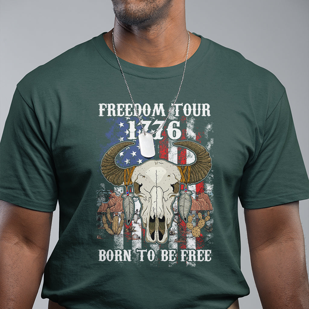 Patriotic American Western Design 4th of July Freedom Tour 1776 Born To Be Free Buffalo Skull T-Shirt, Independence Day, US Patiotic Shirts T Shirt - Wonder Print Shop