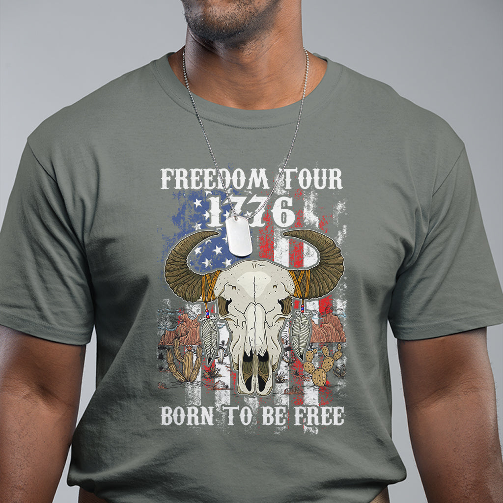 Patriotic American Western Design 4th of July Freedom Tour 1776 Born To Be Free Buffalo Skull T-Shirt, Independence Day, US Patiotic Shirts T Shirt - Wonder Print Shop
