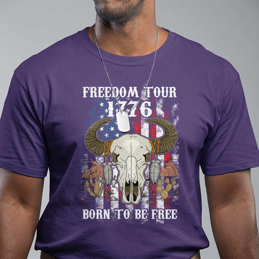 Patriotic American Western Design 4th of July Freedom Tour 1776 Born To Be Free Buffalo Skull T-Shirt, Independence Day, US Patiotic Shirts T Shirt - Wonder Print Shop