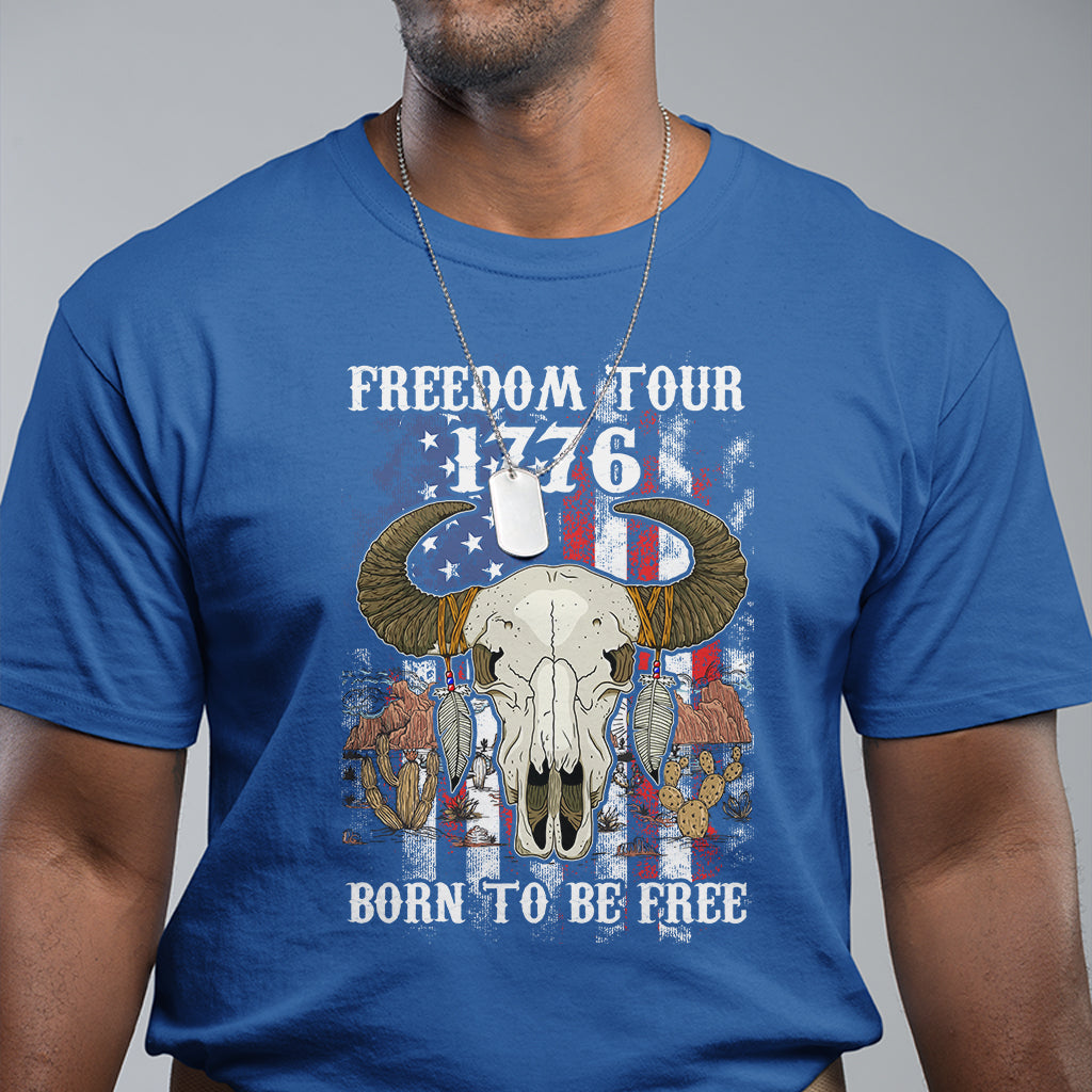 Patriotic American Western Design 4th of July Freedom Tour 1776 Born To Be Free Buffalo Skull T-Shirt, Independence Day, US Patiotic Shirts T Shirt - Wonder Print Shop