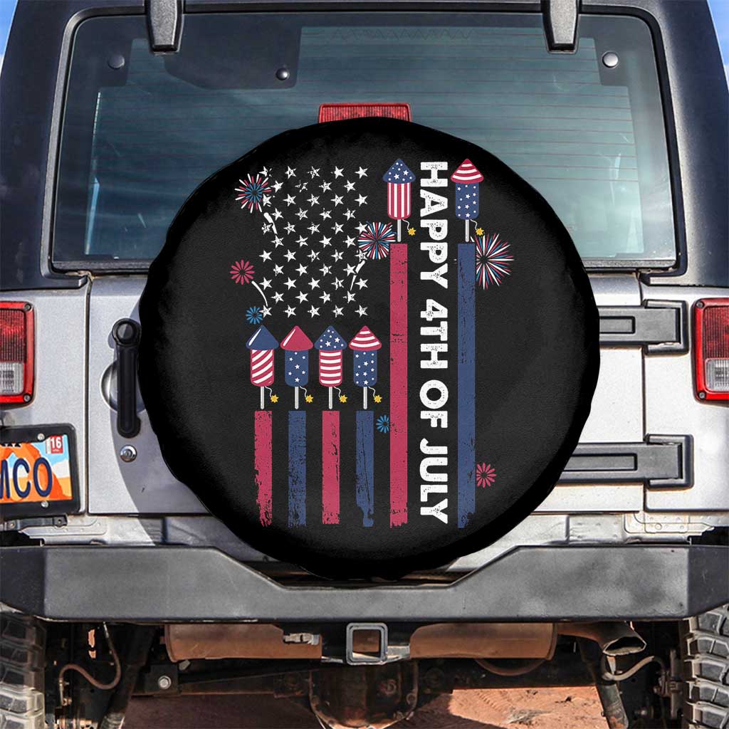 Happy 4th of July American Flag Fireworks Spare Tire Cover