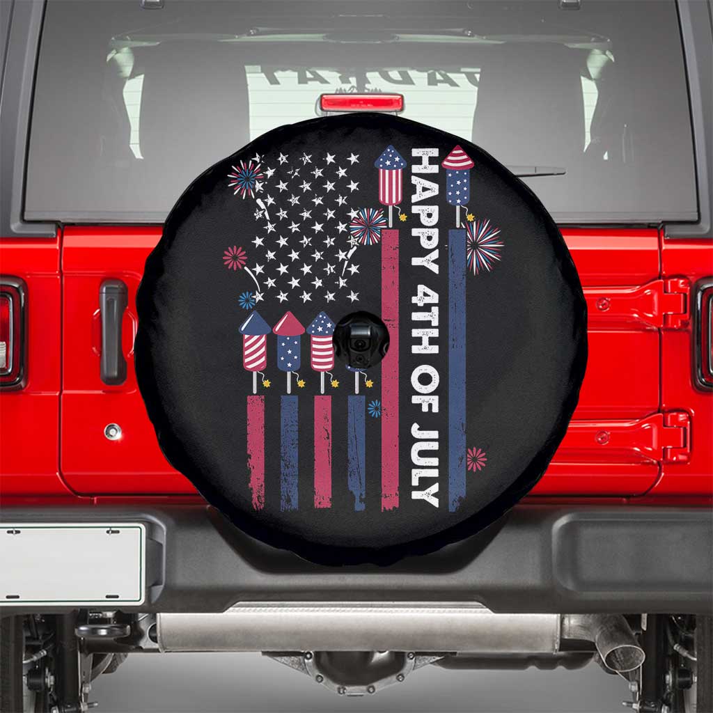 Happy 4th of July American Flag Fireworks Spare Tire Cover