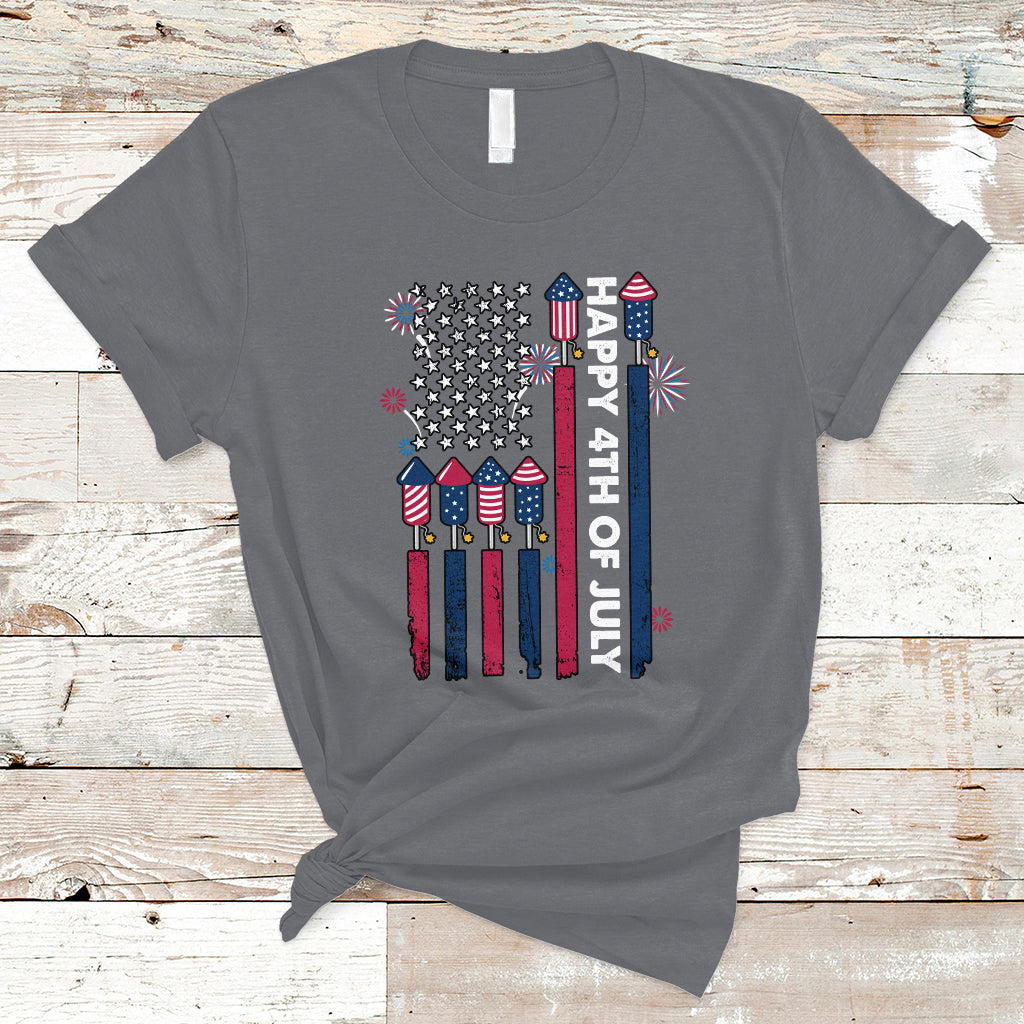 4th of July T Shirt Happy 4th Of July American Flag Firework Men Women Kid Funny - Wonder Print Shop