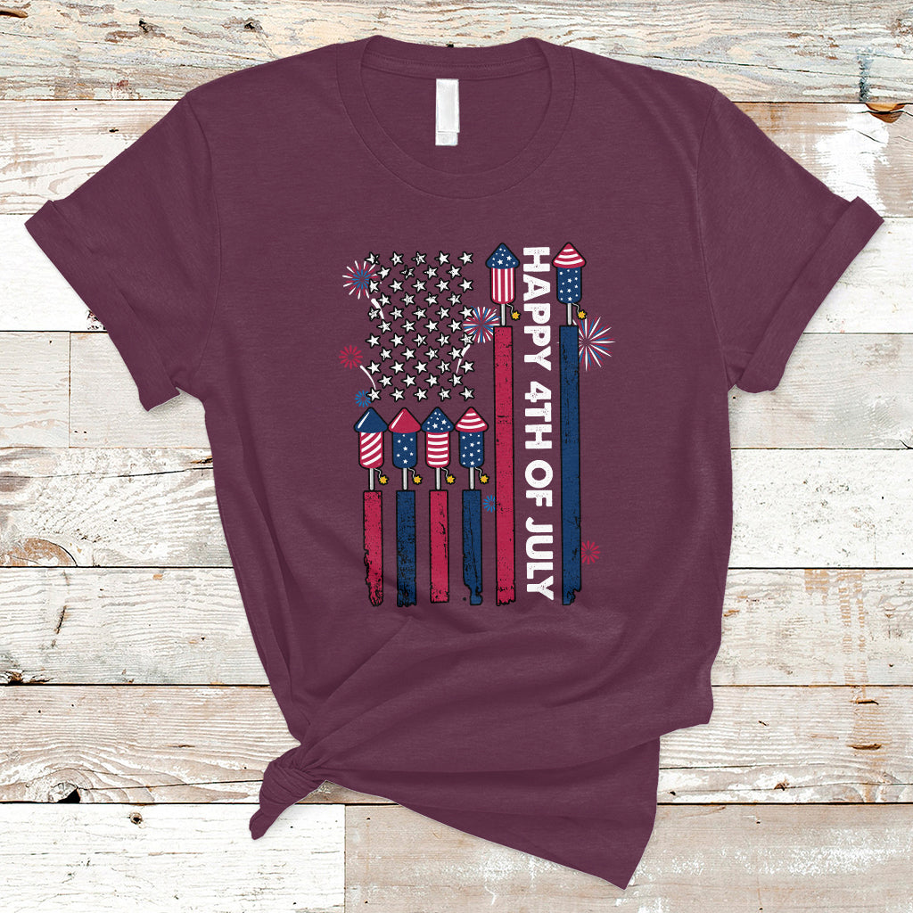 4th of July T Shirt Happy 4th Of July American Flag Firework Men Women Kid Funny - Wonder Print Shop
