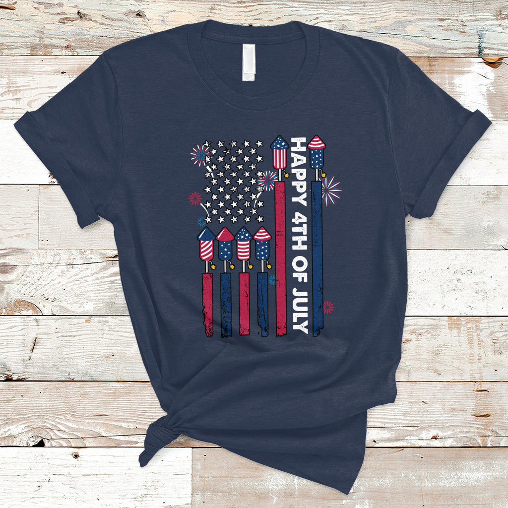 4th of July T Shirt Happy 4th Of July American Flag Firework Men Women Kid Funny - Wonder Print Shop