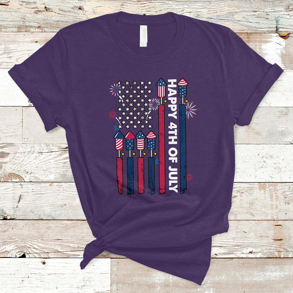 4th of July T Shirt Happy 4th Of July American Flag Firework Men Women Kid Funny - Wonder Print Shop