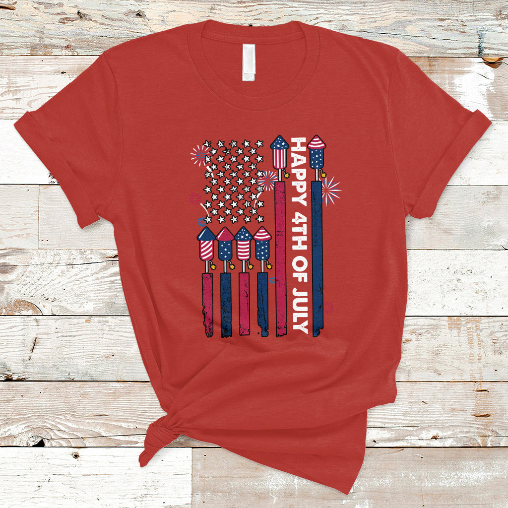 4th of July T Shirt Happy 4th Of July American Flag Firework Men Women Kid Funny - Wonder Print Shop