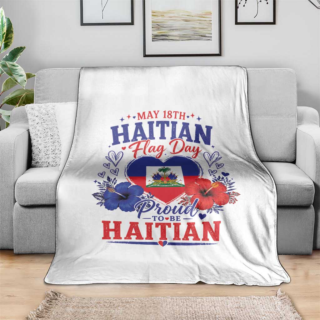 May 18th Haitian Flag Day Floral Hibiscus Throw Blanket Proud To Be Haitian Heritage Pride
