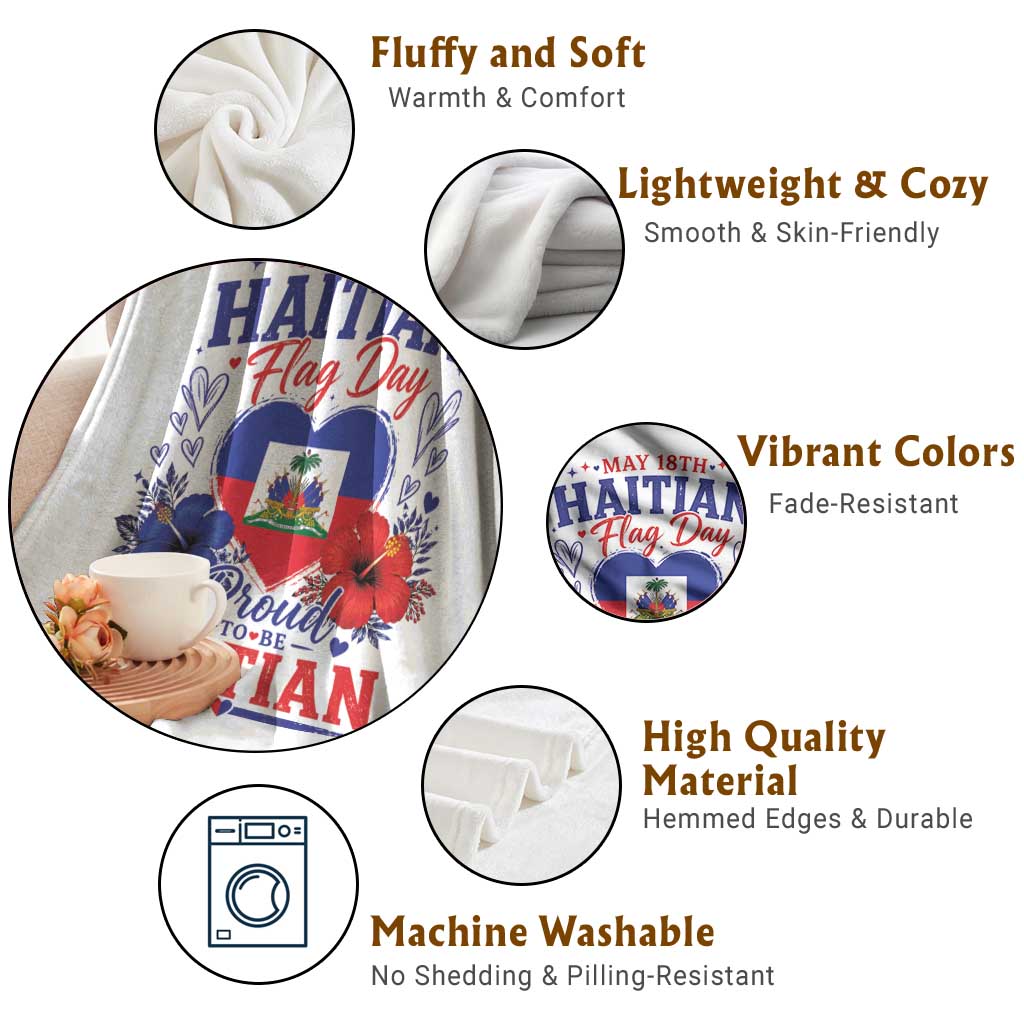 May 18th Haitian Flag Day Floral Hibiscus Throw Blanket Proud To Be Haitian Heritage Pride
