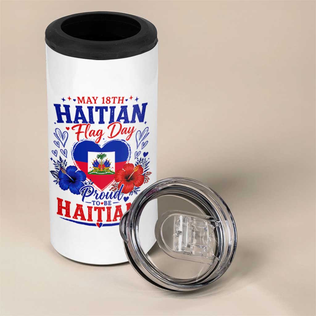 May 18th Haitian Flag Day Floral Hibiscus 4 in 1 Can Cooler Tumbler Proud To Be Haitian Heritage Pride