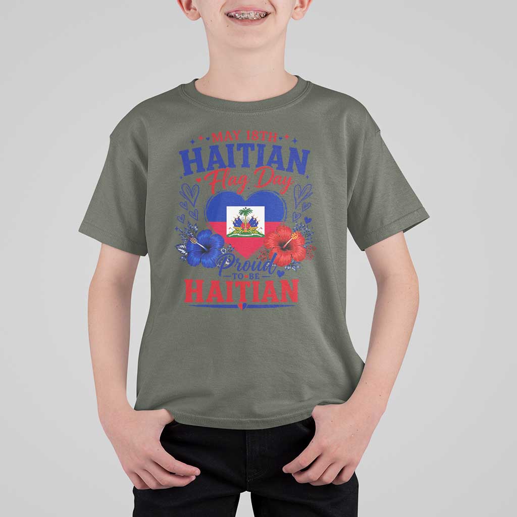 May 18th Haitian Flag Day Floral Hibiscus T Shirt For Kid Proud To Be Haitian Heritage Pride
