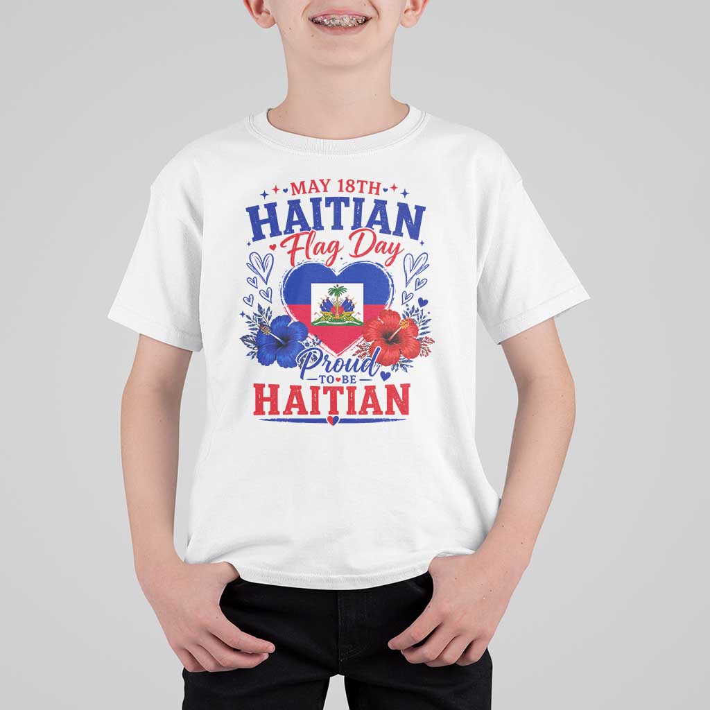 May 18th Haitian Flag Day Floral Hibiscus T Shirt For Kid Proud To Be Haitian Heritage Pride