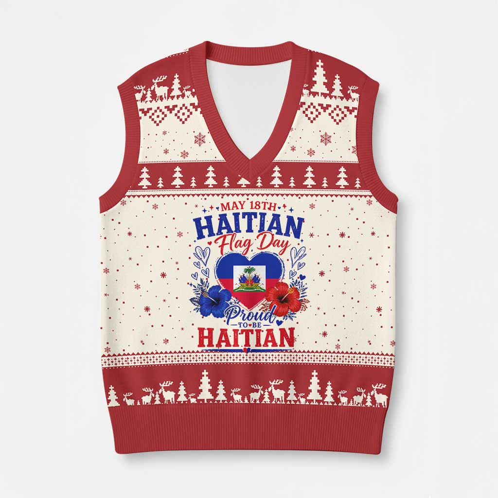 May 18th Haitian Flag Day Floral Hibiscus V-Neck Knit Sweater Vest Proud To Be Haitian Heritage Pride