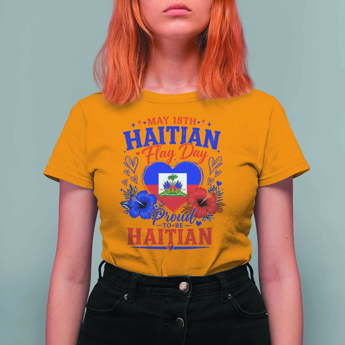 May 18th Haitian Flag Day Floral Hibiscus T Shirt For Women Proud To Be Haitian Heritage Pride