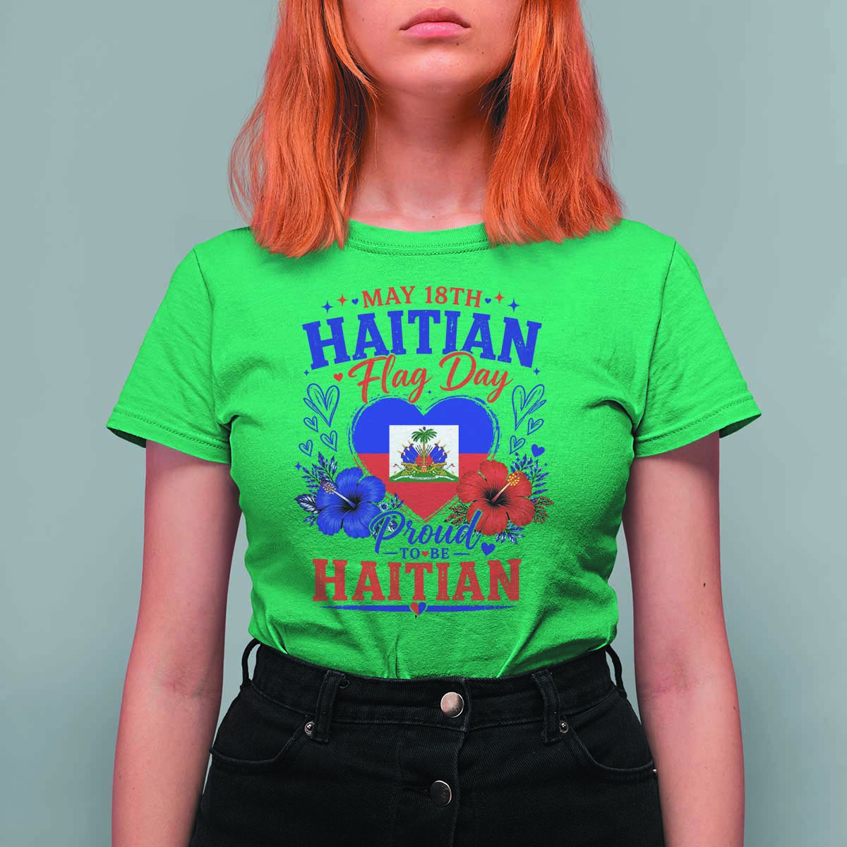May 18th Haitian Flag Day Floral Hibiscus T Shirt For Women Proud To Be Haitian Heritage Pride