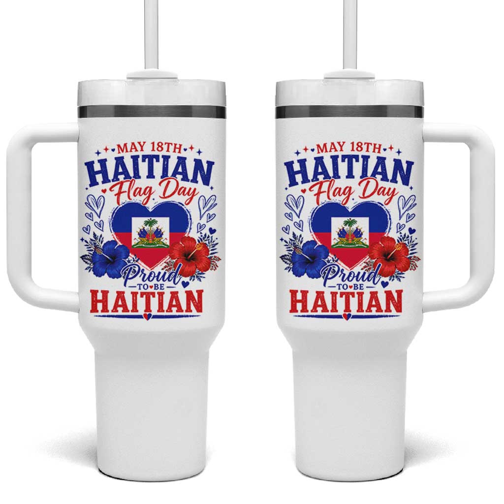 May 18th Haitian Flag Day Floral Hibiscus Tumbler With Handle Proud To Be Haitian Heritage Pride