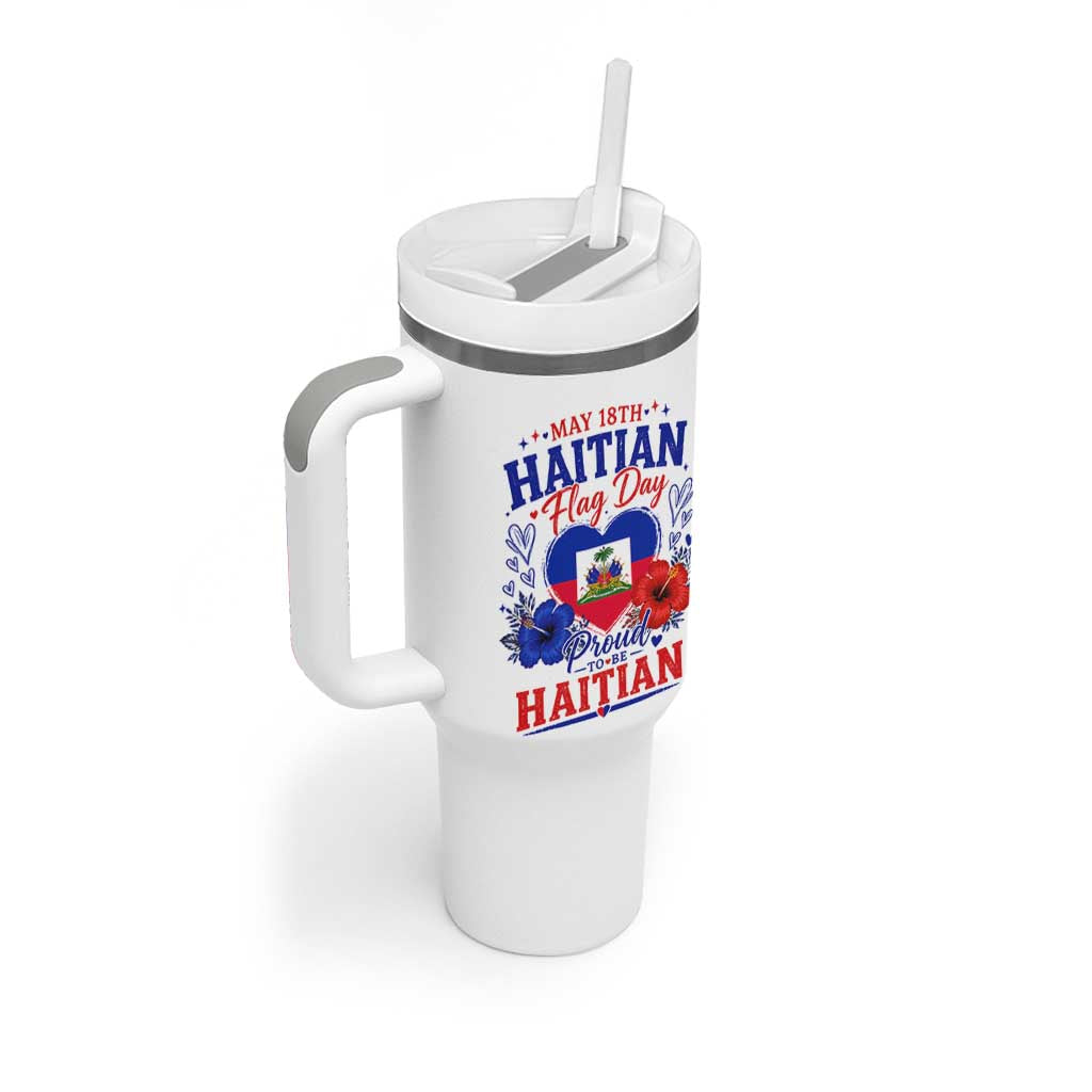 May 18th Haitian Flag Day Floral Hibiscus Tumbler With Handle Proud To Be Haitian Heritage Pride