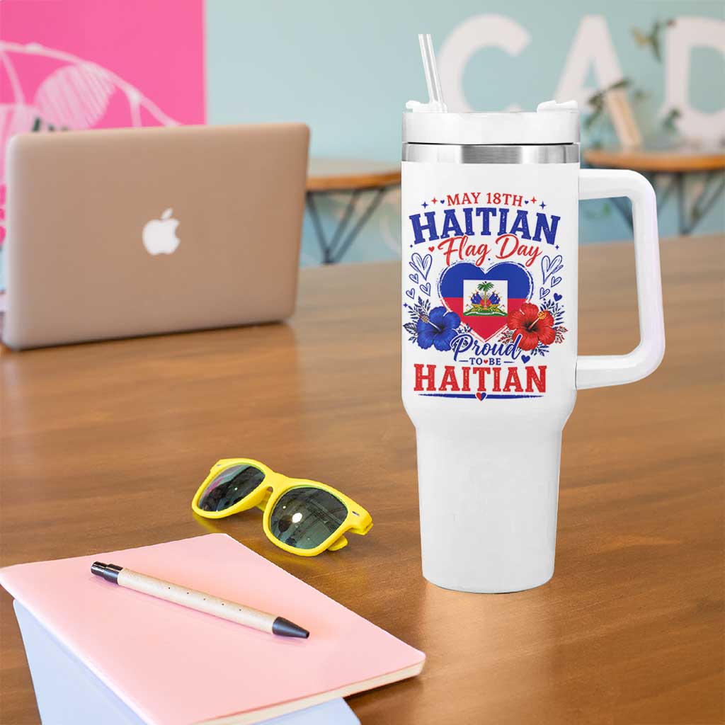 May 18th Haitian Flag Day Floral Hibiscus Tumbler With Handle Proud To Be Haitian Heritage Pride