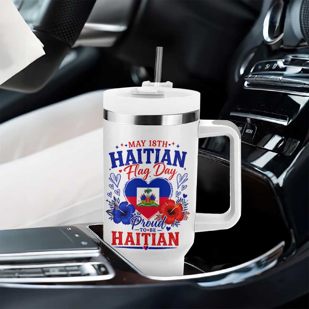 May 18th Haitian Flag Day Floral Hibiscus Tumbler With Handle Proud To Be Haitian Heritage Pride