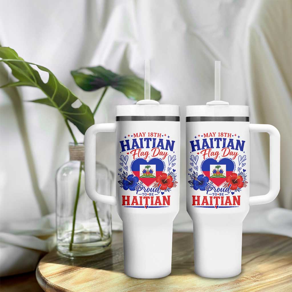 May 18th Haitian Flag Day Floral Hibiscus Tumbler With Handle Proud To Be Haitian Heritage Pride