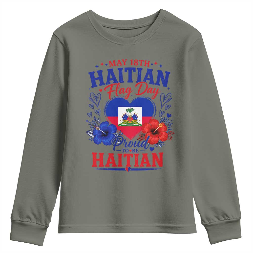 May 18th Haitian Flag Day Floral Hibiscus Youth Sweatshirt Proud To Be Haitian Heritage Pride