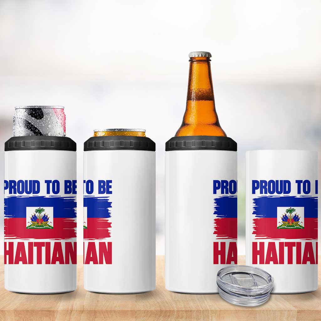 Proud To Be Haitian 4 in 1 Can Cooler Tumbler Haiti Flag Heritage Pride