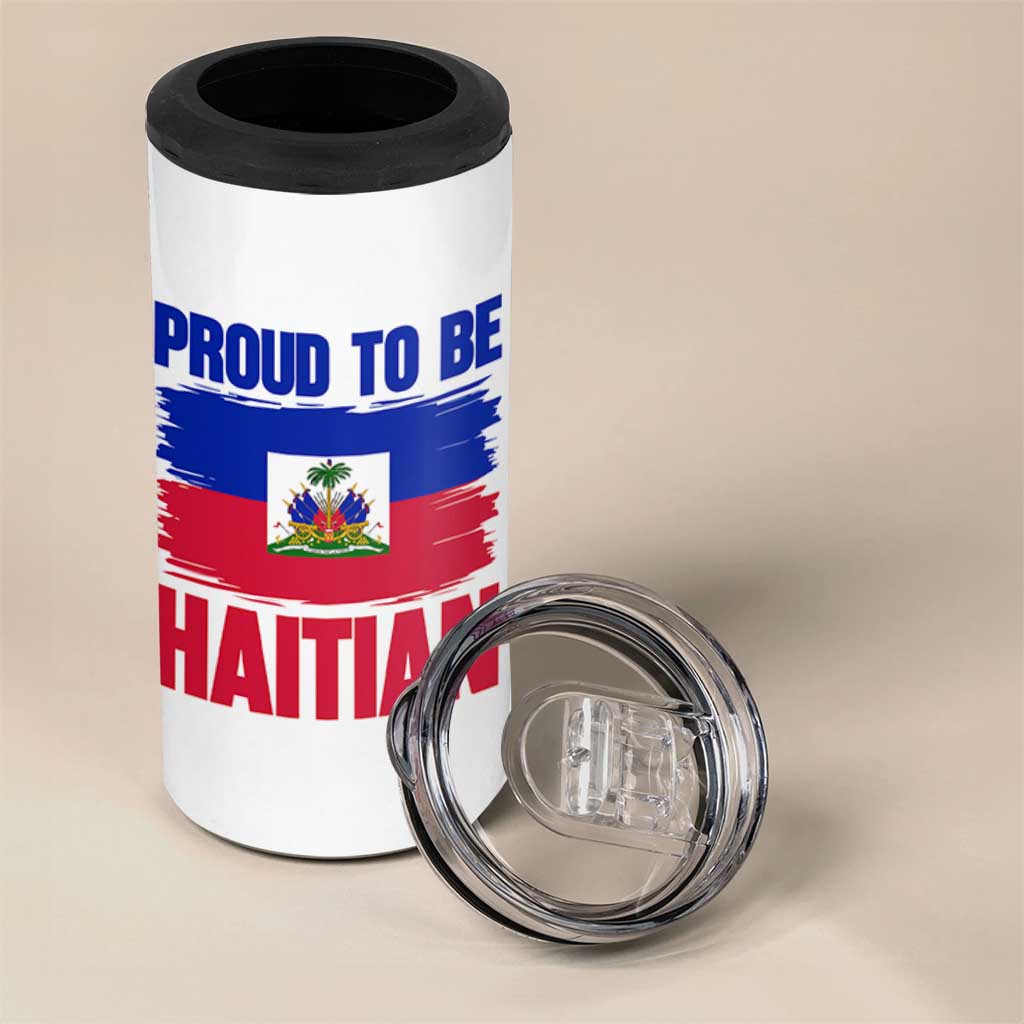 Proud To Be Haitian 4 in 1 Can Cooler Tumbler Haiti Flag Heritage Pride