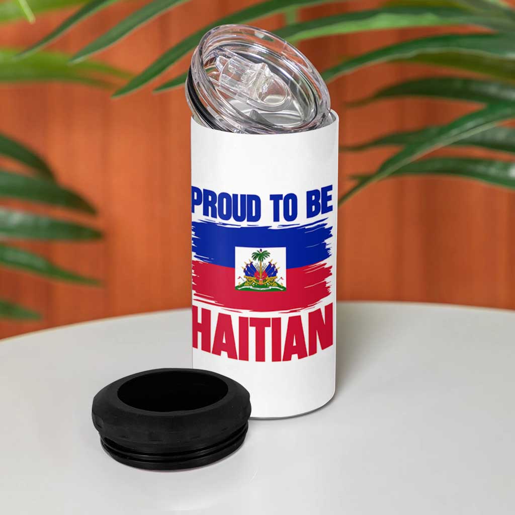 Proud To Be Haitian 4 in 1 Can Cooler Tumbler Haiti Flag Heritage Pride