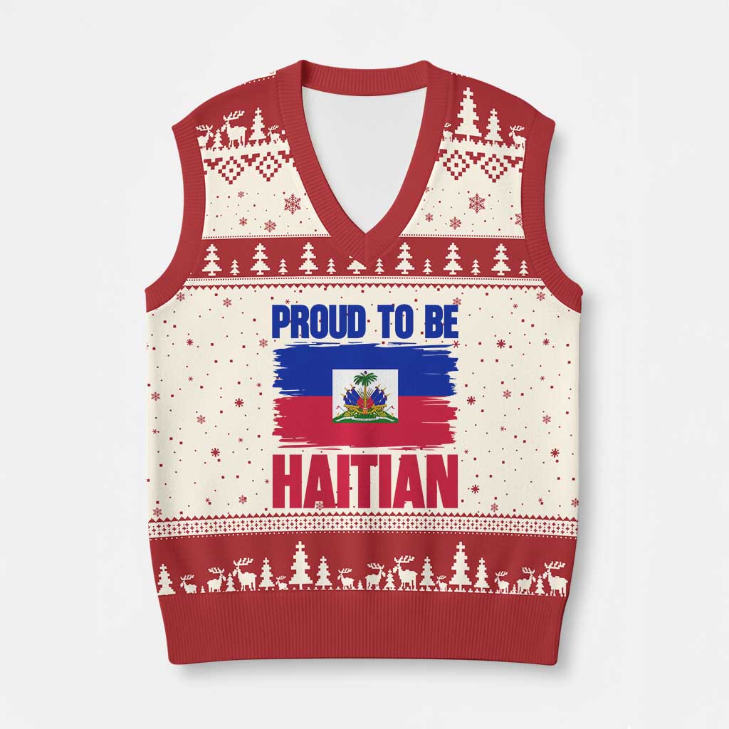 Proud To Be Haitian V-Neck Knit Sweater Vest Haiti Flag Heritage Pride