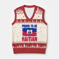 Proud To Be Haitian V-Neck Knit Sweater Vest Haiti Flag Heritage Pride