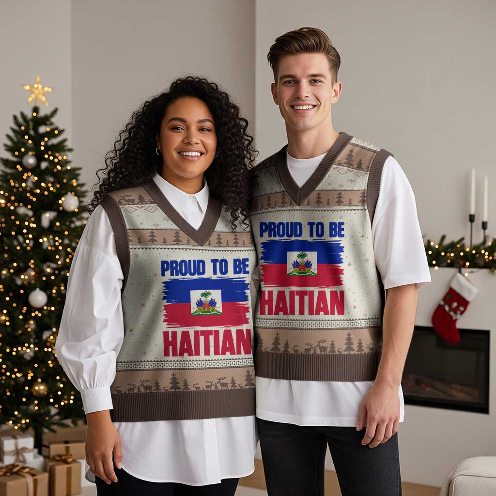 Proud To Be Haitian V-Neck Knit Sweater Vest Haiti Flag Heritage Pride