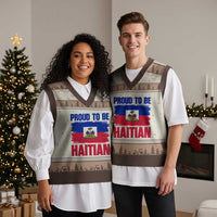 Proud To Be Haitian V-Neck Knit Sweater Vest Haiti Flag Heritage Pride