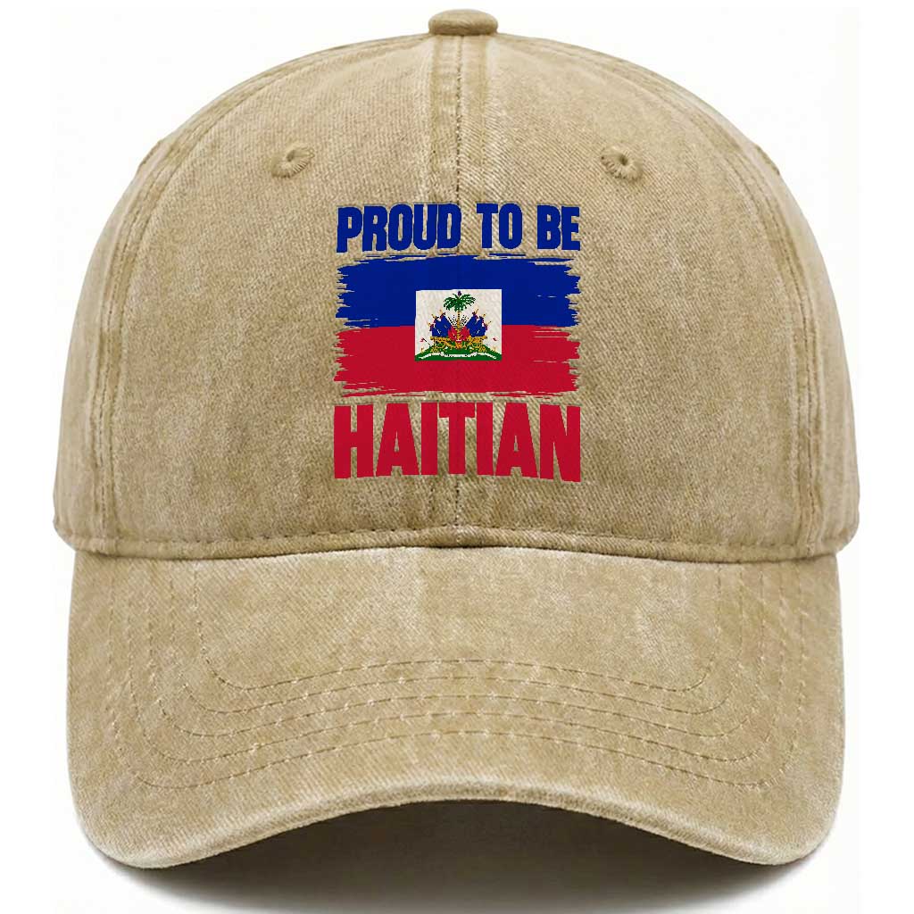 Proud To Be Haitian Washed Cotton Baseball Cap Haiti Flag Heritage Pride