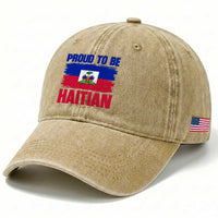 Proud To Be Haitian Washed Cotton Baseball Cap Haiti Flag Heritage Pride