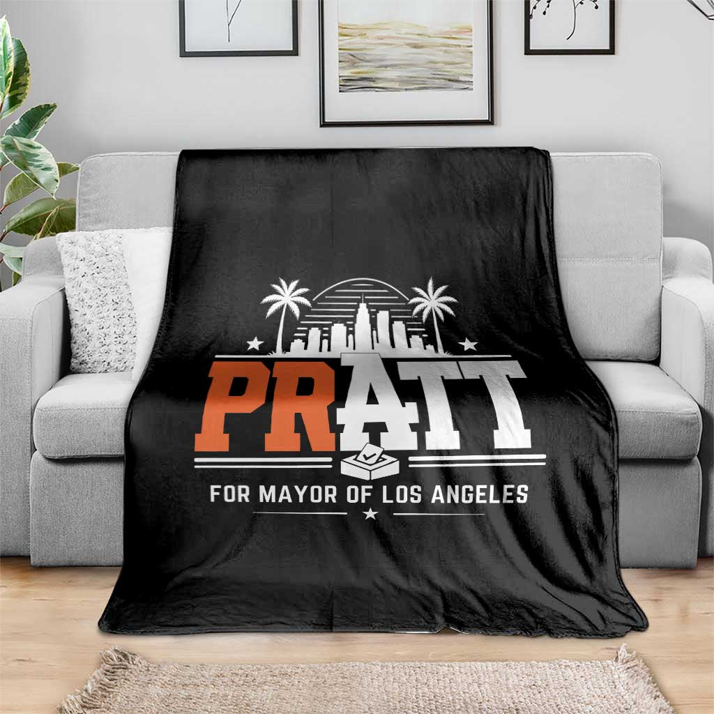 Pratt for Mayor of Los Angeles Retro Skyline Graphic Throw Blanket Support Local Leadership LA City California Pride
