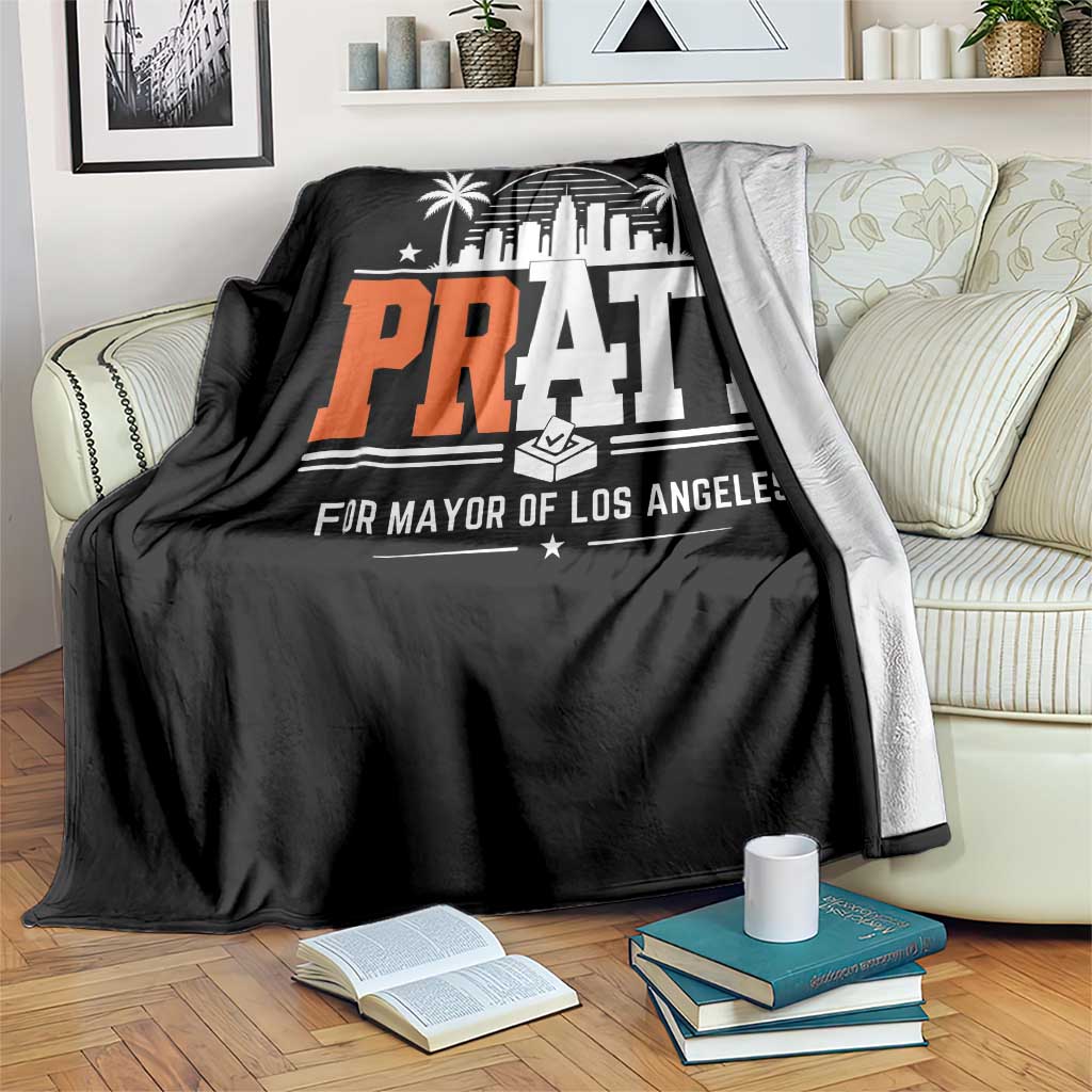 Pratt for Mayor of Los Angeles Retro Skyline Graphic Throw Blanket Support Local Leadership LA City California Pride