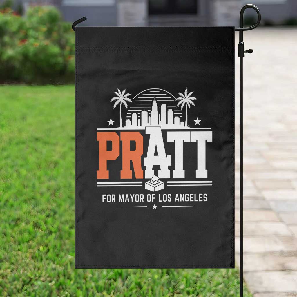 Pratt for Mayor of Los Angeles Retro Skyline Graphic Garden Flag Support Local Leadership LA City California Pride