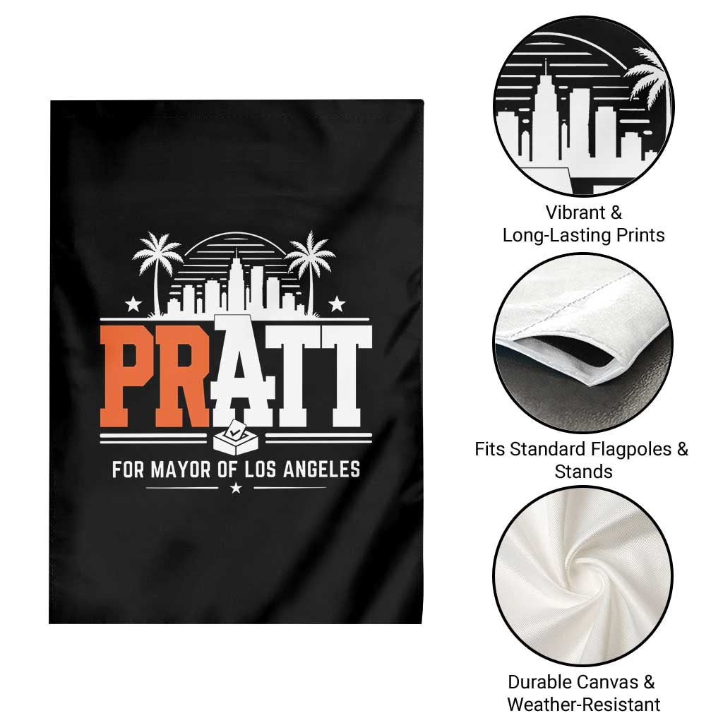 Pratt for Mayor of Los Angeles Retro Skyline Graphic Garden Flag Support Local Leadership LA City California Pride