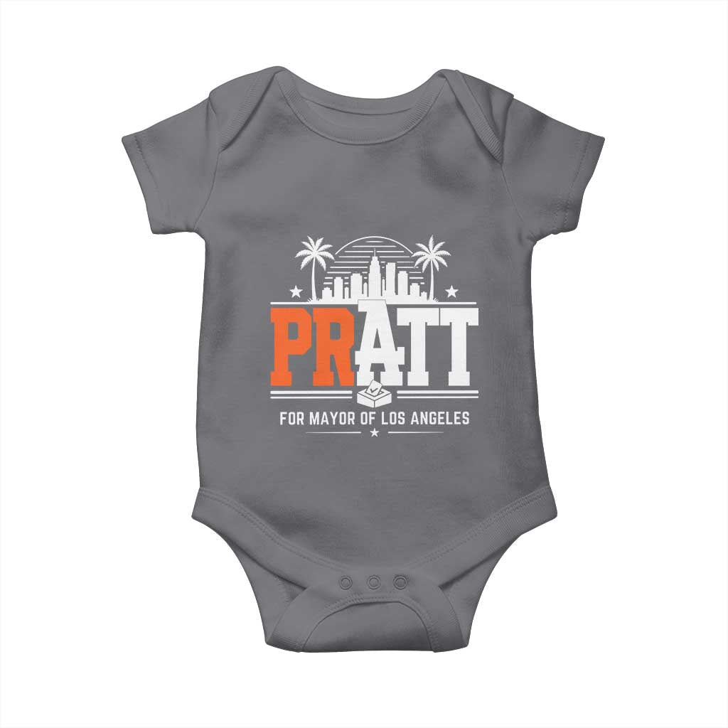 Pratt for Mayor of Los Angeles Retro Skyline Graphic Baby Onesie Support Local Leadership LA City California Pride