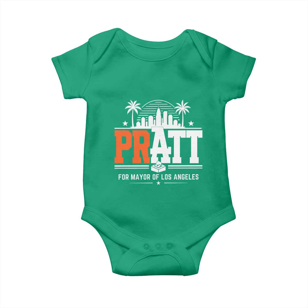 Pratt for Mayor of Los Angeles Retro Skyline Graphic Baby Onesie Support Local Leadership LA City California Pride