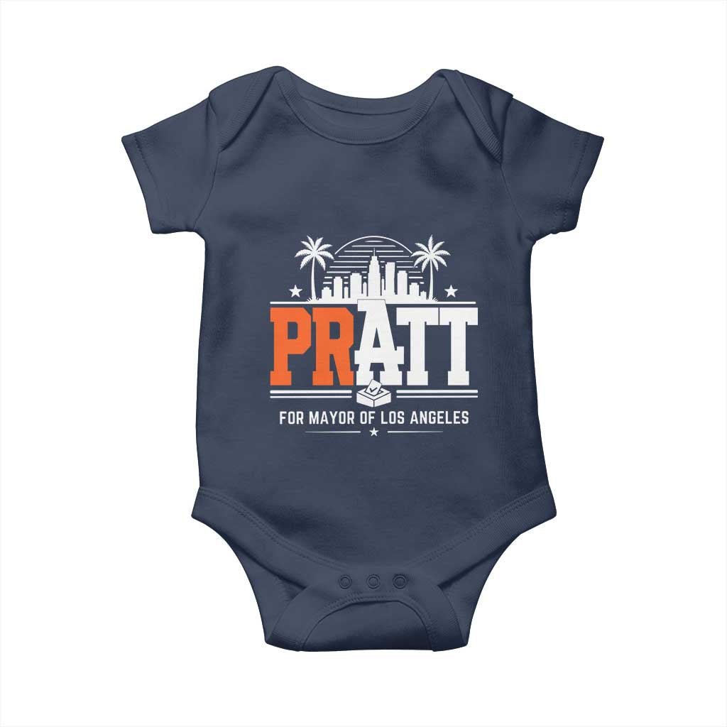 Pratt for Mayor of Los Angeles Retro Skyline Graphic Baby Onesie Support Local Leadership LA City California Pride