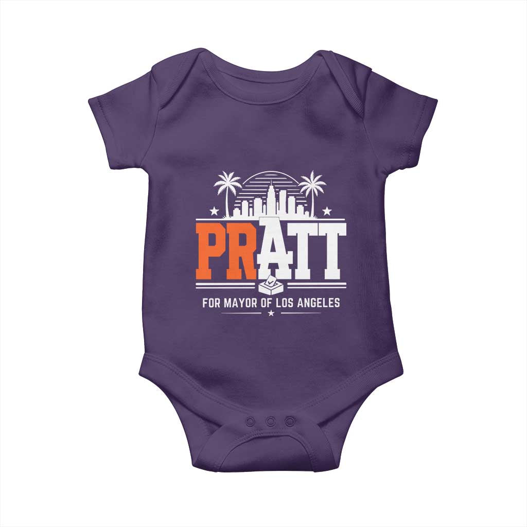 Pratt for Mayor of Los Angeles Retro Skyline Graphic Baby Onesie Support Local Leadership LA City California Pride