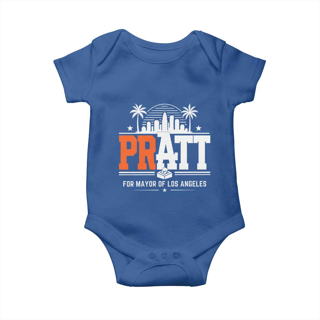 Pratt for Mayor of Los Angeles Retro Skyline Graphic Baby Onesie Support Local Leadership LA City California Pride