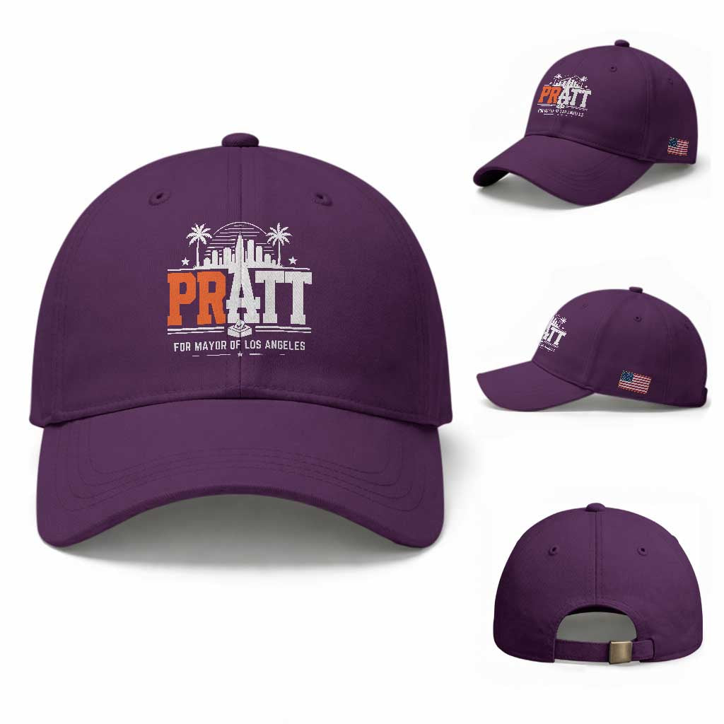 Pratt for Mayor of Los Angeles Retro Skyline Graphic Baseball Cap Support Local Leadership LA City California Pride