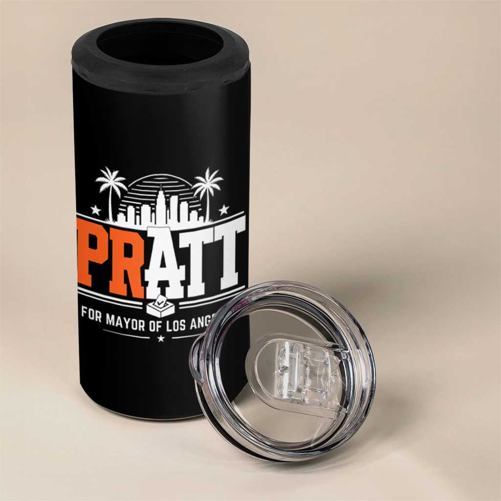 Pratt for Mayor of Los Angeles Retro Skyline Graphic 4 in 1 Can Cooler Tumbler Support Local Leadership LA City California Pride