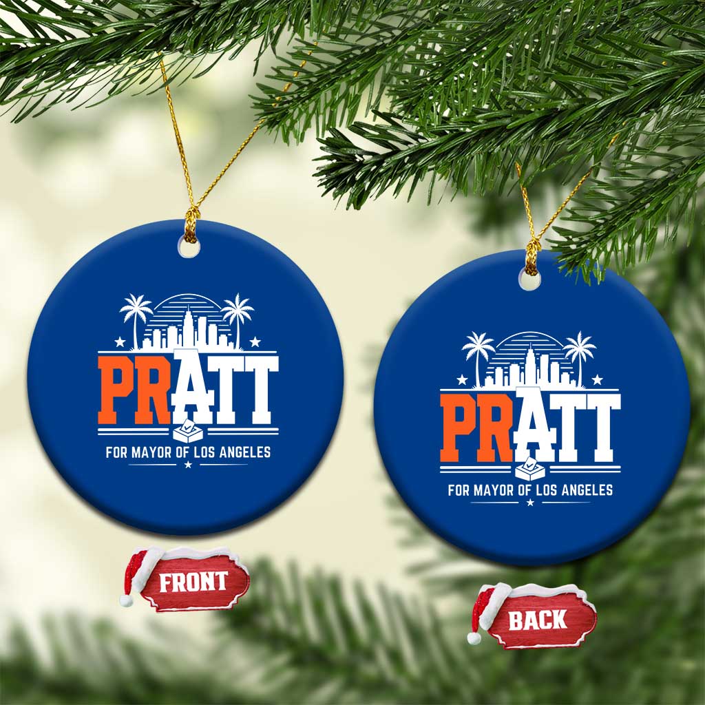 Pratt for Mayor of Los Angeles Retro Skyline Graphic Ceramic Ornament Support Local Leadership LA City California Pride