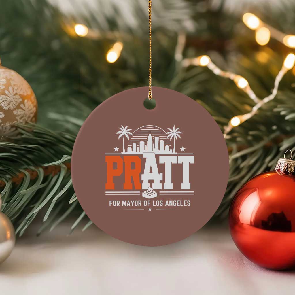 Pratt for Mayor of Los Angeles Retro Skyline Graphic Ceramic Ornament Support Local Leadership LA City California Pride